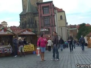 Granny tourist jumps on member