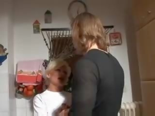 Swell blonde german granny banged in kitchen