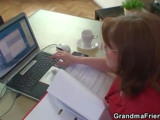 Grown boss takes two cocks at office
