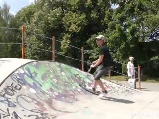 Incredible Old Tattooed streetwalker Fucking a Hard Young Skateboarder